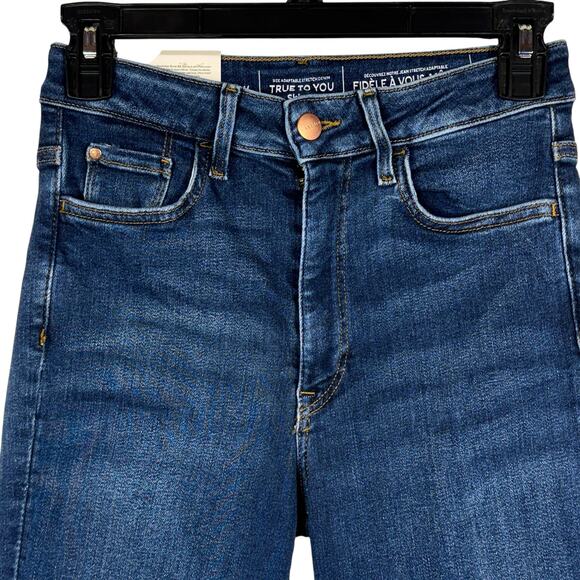 H&M &Denim Small Skinny Jeans Ultra High Waist Stretch Zip-Fly Whiskered Blue - Picture 2 of 9